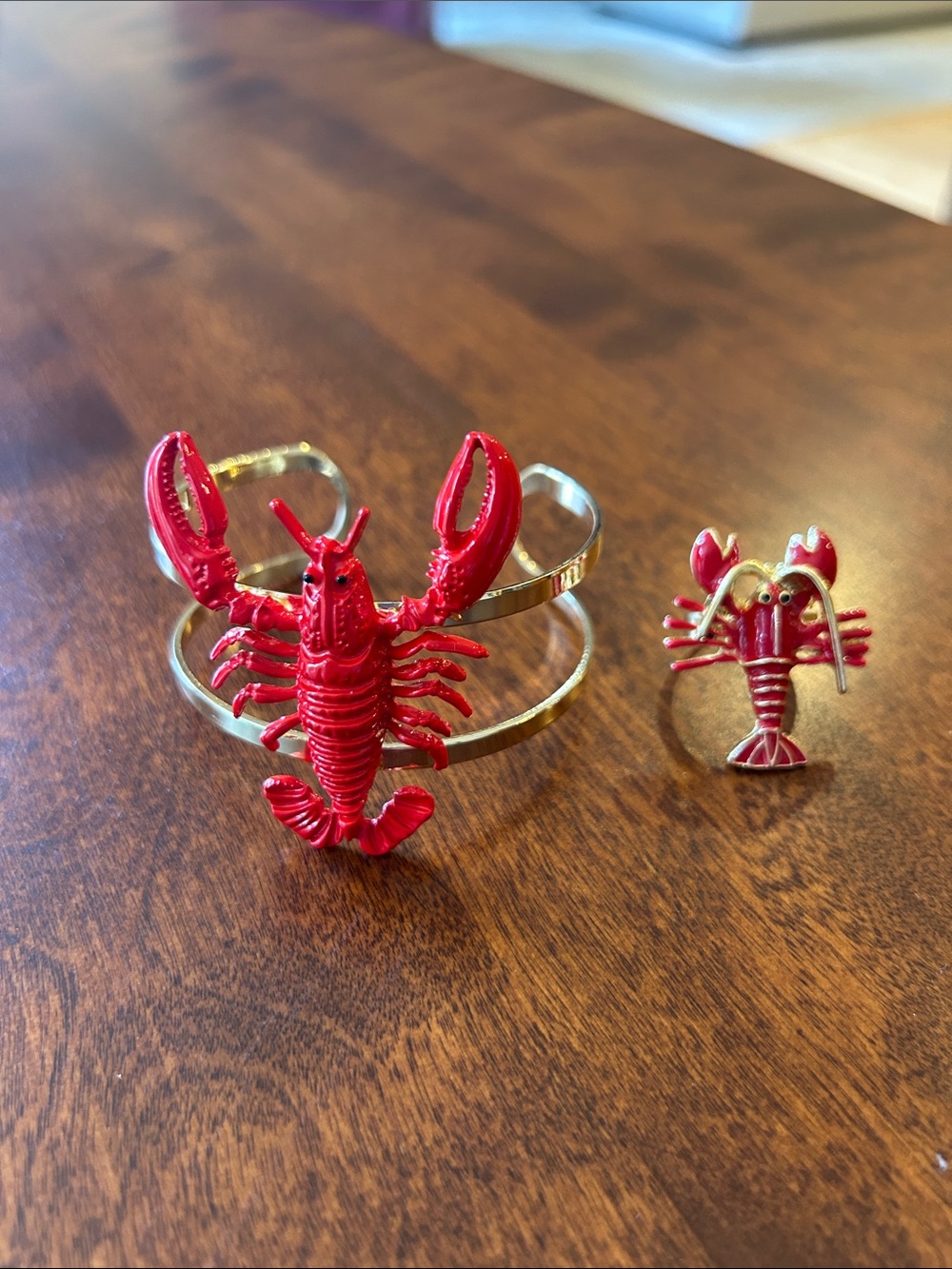 Red Lobster Charm Bracelet and Ring Set - Women's Fun Statement Jewelry
